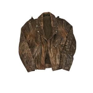 Vintage 1970s Brown Leather Biker Jacket – Size Large Mens